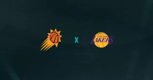 Escudos de Phoenix Suns x Los Angeles Lakers, que se enfrentam pela pré-temporada da NBA