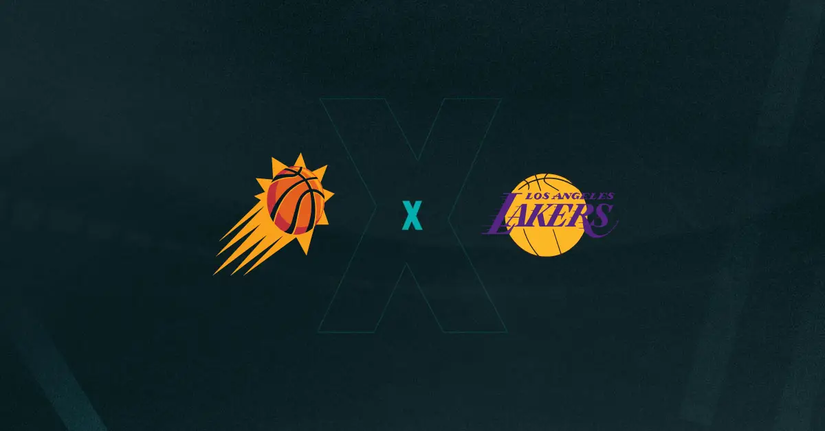 Escudos de Phoenix Suns x Los Angeles Lakers, que se enfrentam pela pré-temporada da NBA