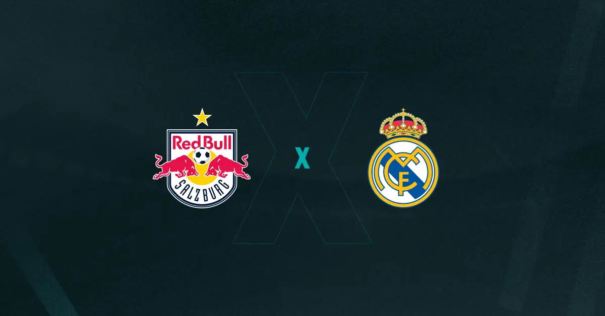 Escudos de RB Salzburg x Real Madrid, que se enfrentam pelo Mundial de Clubes
