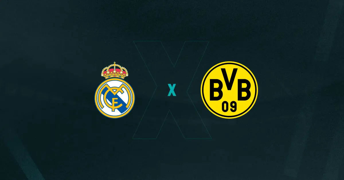 Escudos de Real Madrid x Borussia Dortmund, que se enfrentam pelo Mundial de Clubes hoje