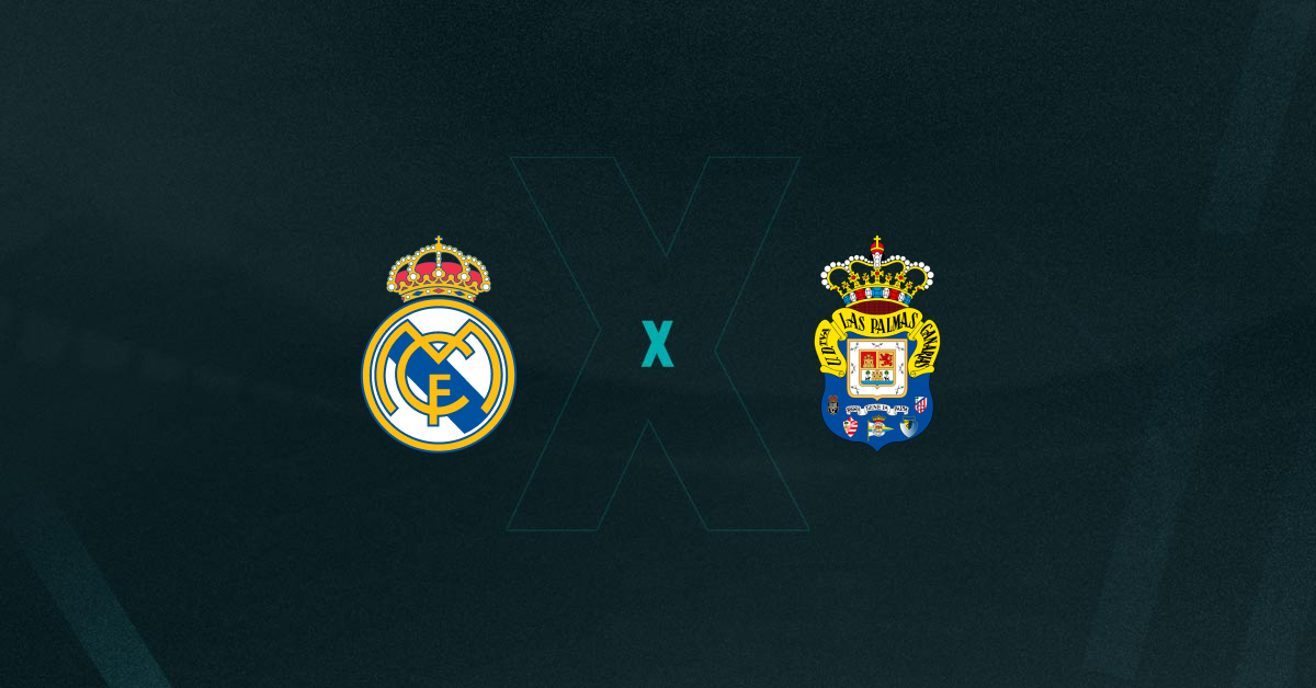 Escudos de Real Madrid e Las Palmas, que duelam pela La Liga