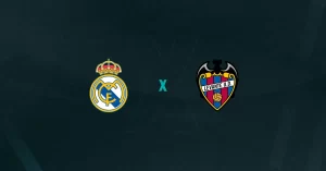 Escudos de Real Madrid x Levante, que se enfrentam pelo Campeonato Espanhol