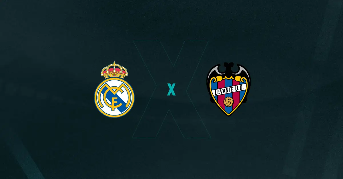 Escudos de Real Madrid x Levante, que se enfrentam pelo Campeonato Espanhol
