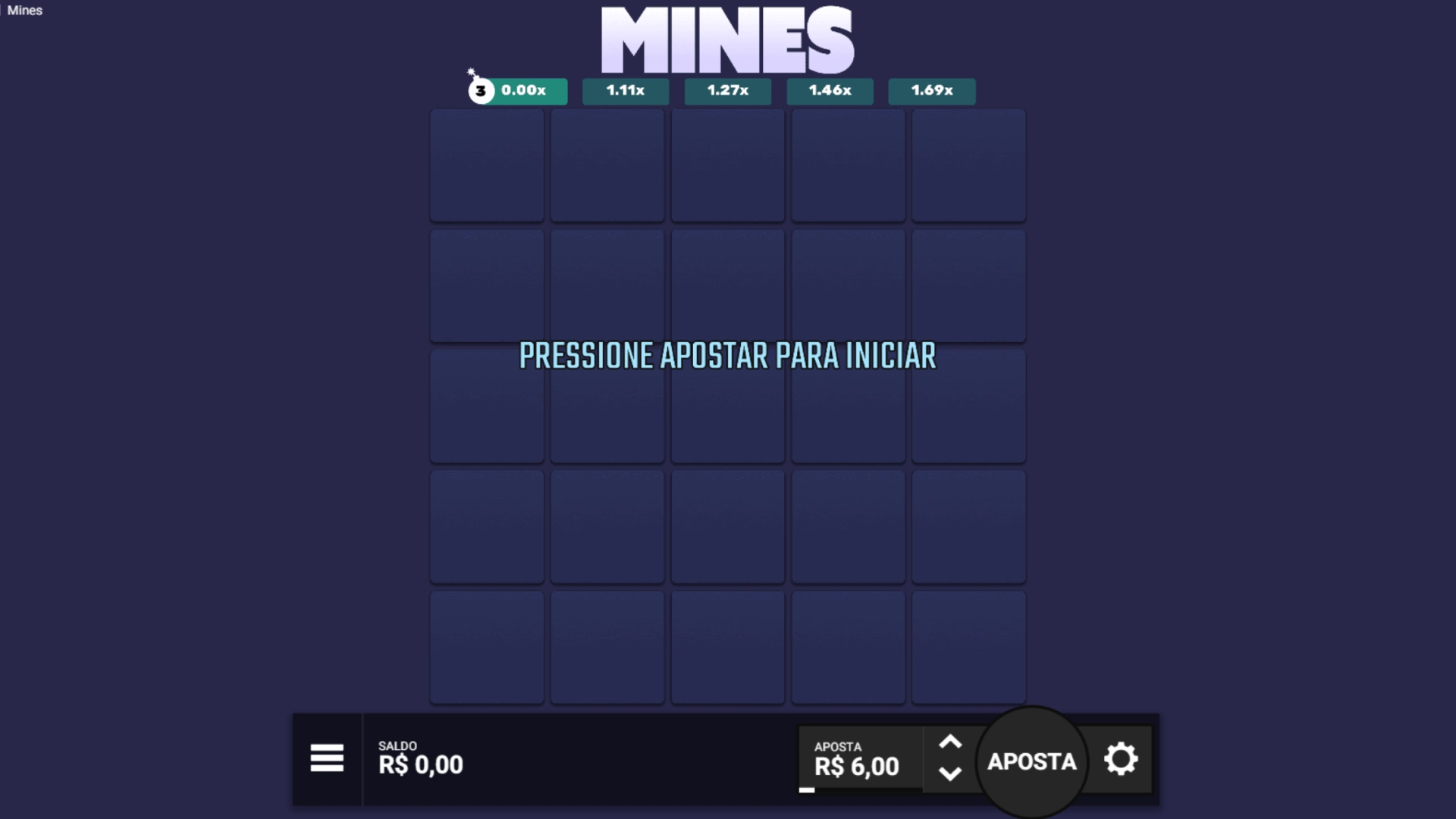 screenshot mostra tela com saldo e aposta do jogo da bombinha Mines