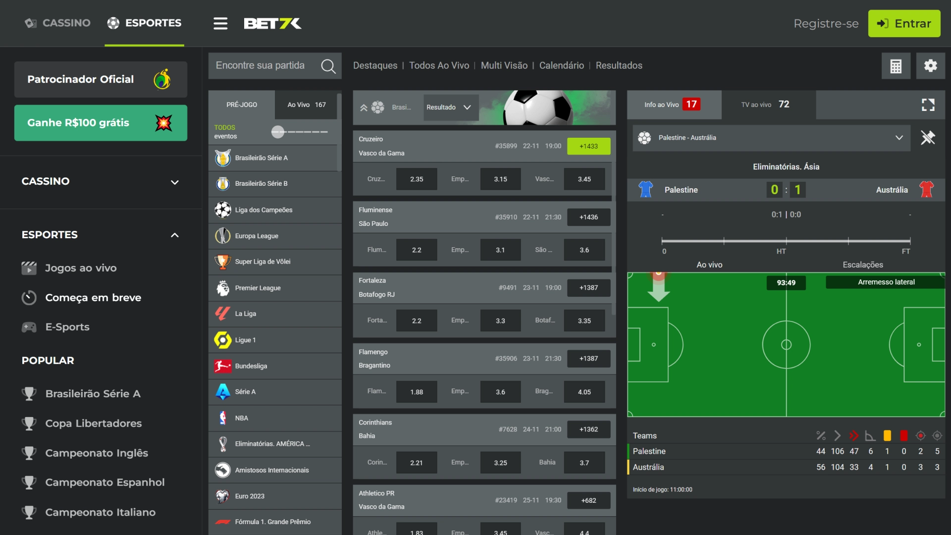Screenshot odds bet7k