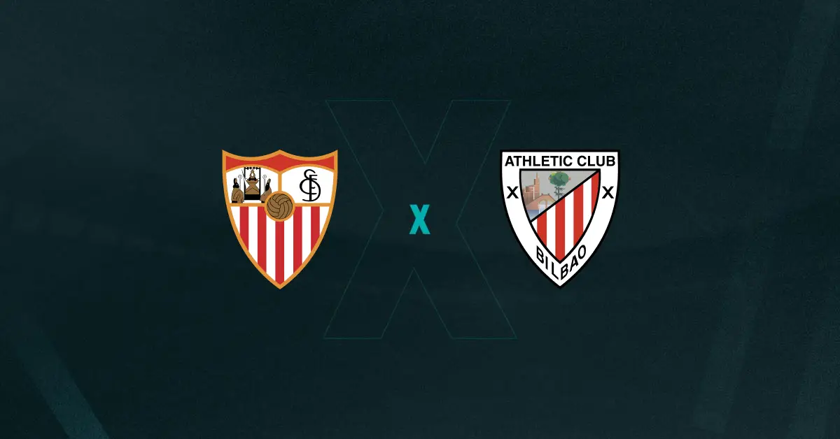 Escudos de Sevilla x Athletic Bilbao, que se enfrentam pelo Campeonato Espanhol