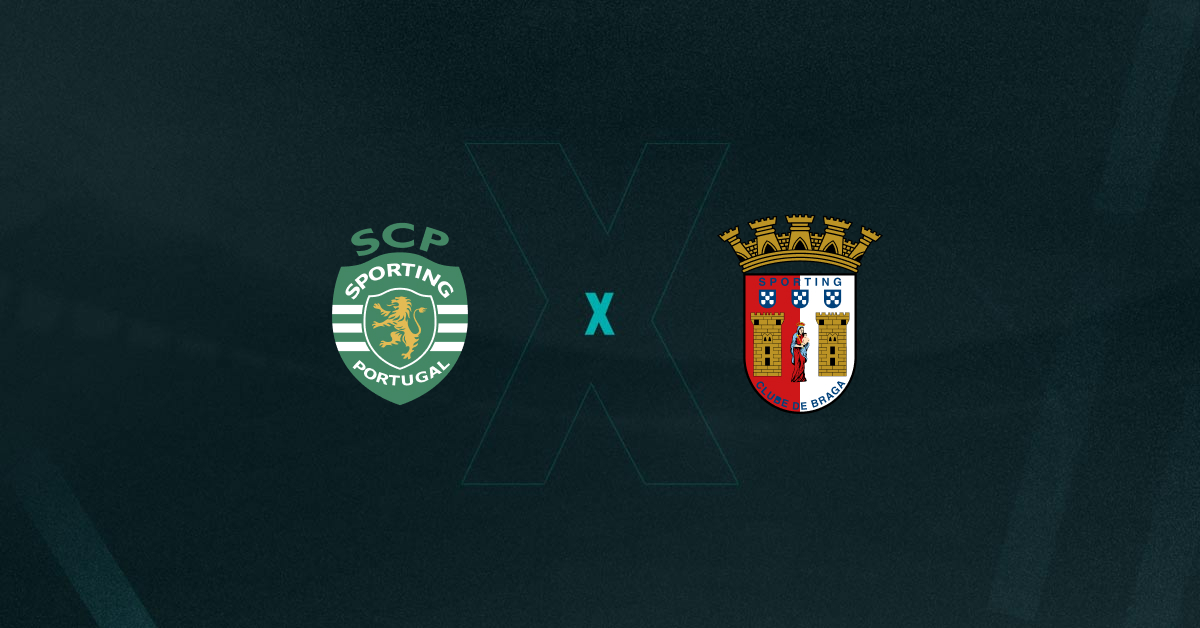 Escudos de Sporting e Braga, que se enfrentam em partida válida pela 28ª rodada do Campeonato Português 2024/25.