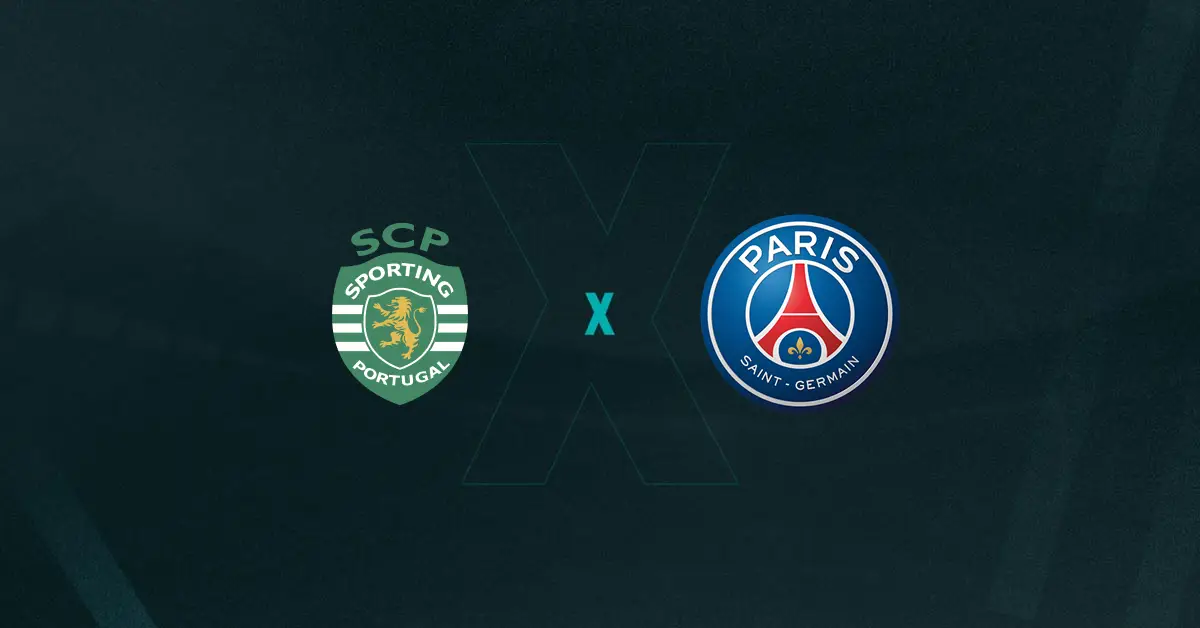 Escudos de Sporting e PSG, que duelam pela Champions League