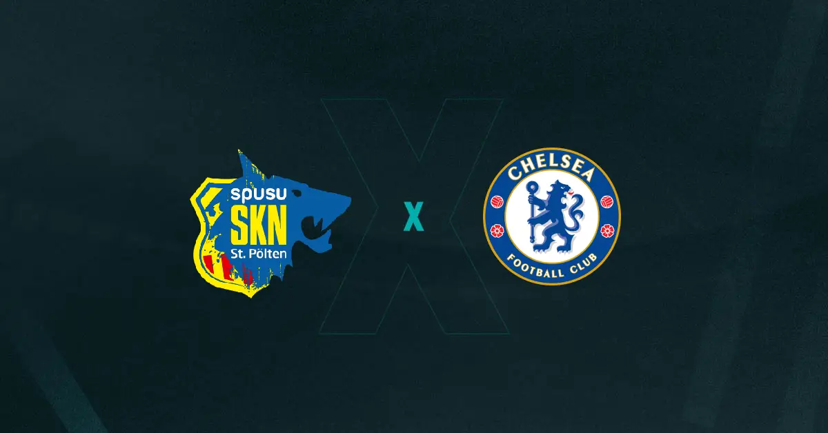 Escudos de St. Pölten e Chelsea, que se enfrentam em partida válida pela 3ª rodada da Champions League Feminina.
