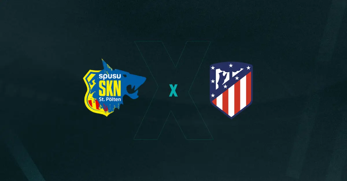 Escudos de St. Pölten vs Atletico Madrid, que se enfrentam pela Champions Feminina