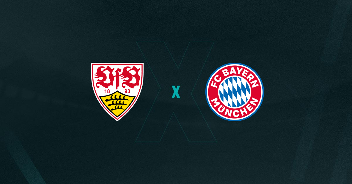Escudos de Stuttgart x Bayern, que se enfrentam pelo Campeonato Alemão