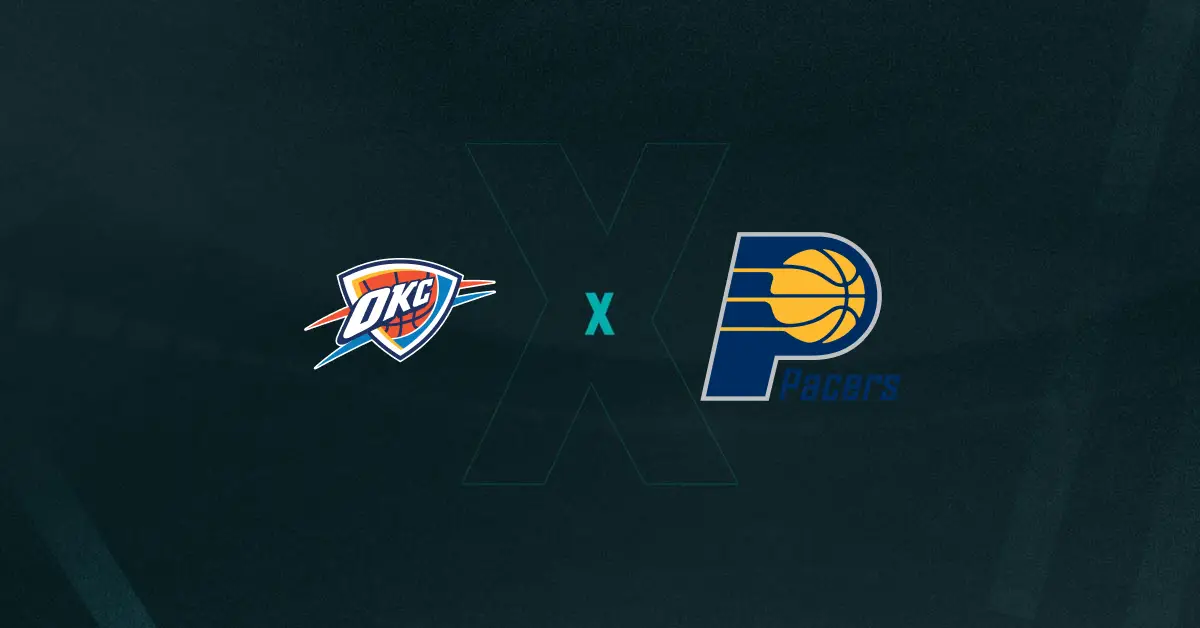 Escudos de Thunder x Pacers, que se enfrentam pelas Finais da NBA hoje