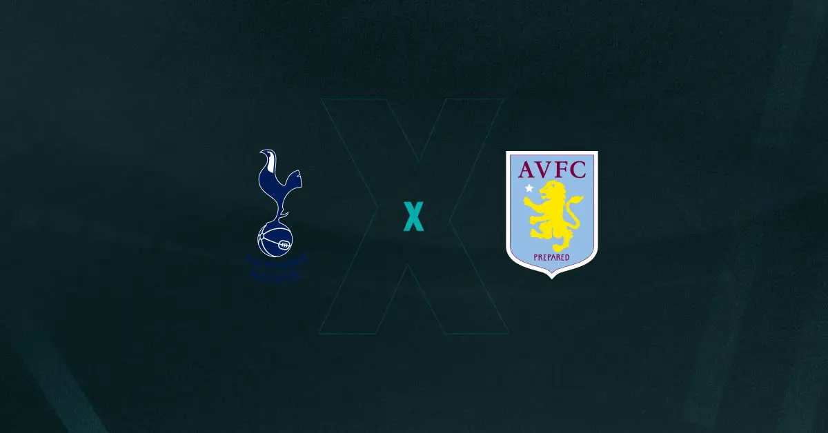 Escudos de Tottenham e Aston Villa, que duelam pela Premier League