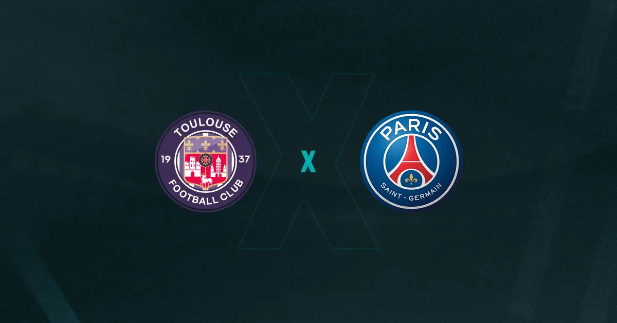 Escudos de Toulouse x PSG, que se enfrentam pelo Campeonato francês