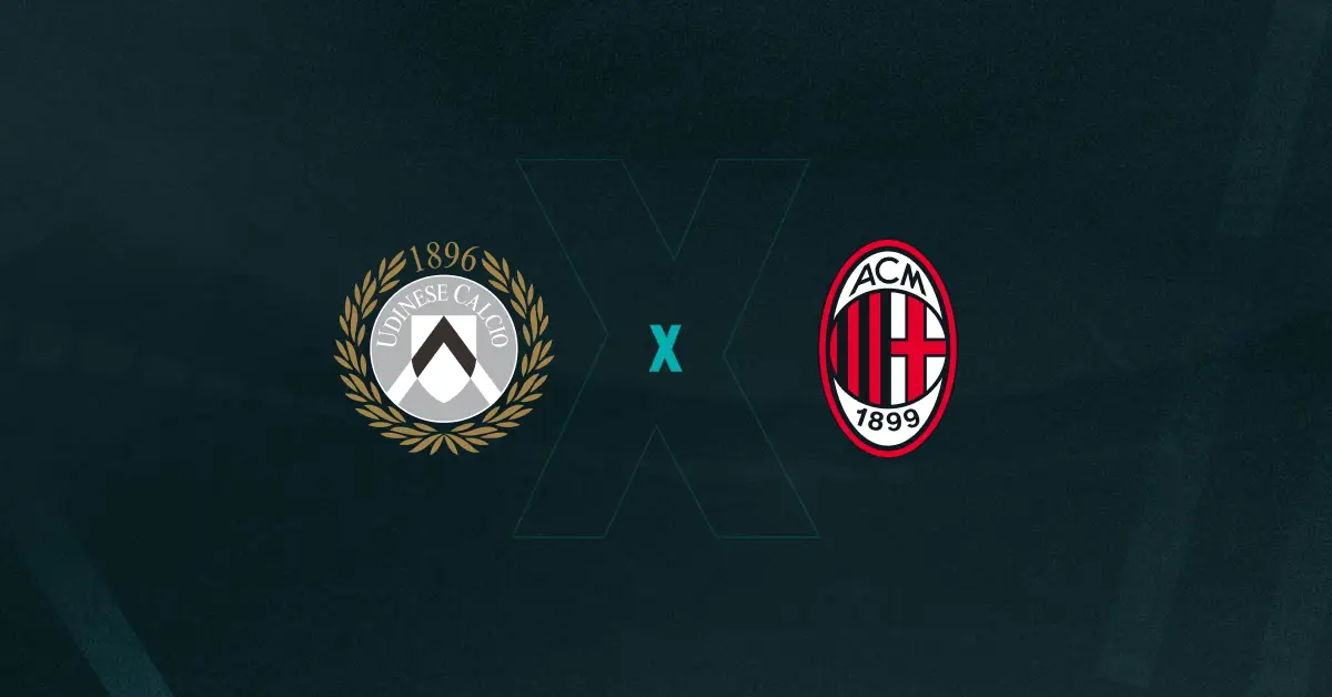 Escudos de Udinese x Milan, que se enfrentam pelo Campeonato Italiano