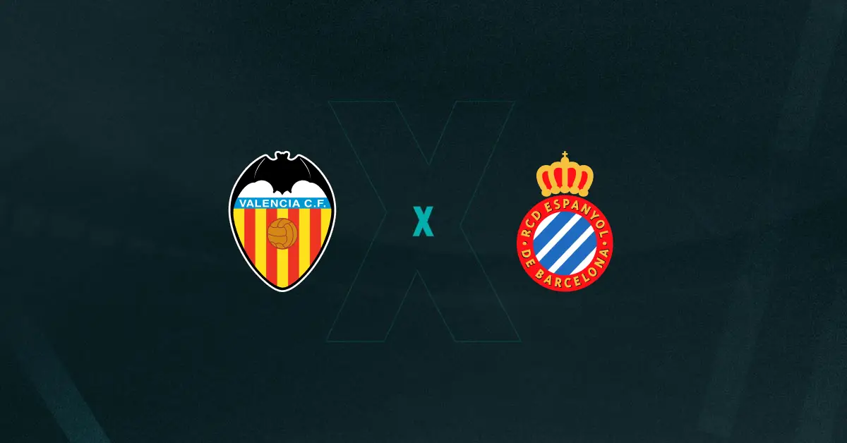 Escudos de Valencia x Espanyol, que se enfrentam pela La liga