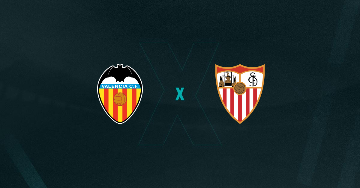 Escudos de Valencia x Sevilla, que se enfrentam pelo Campeonato Espanhol