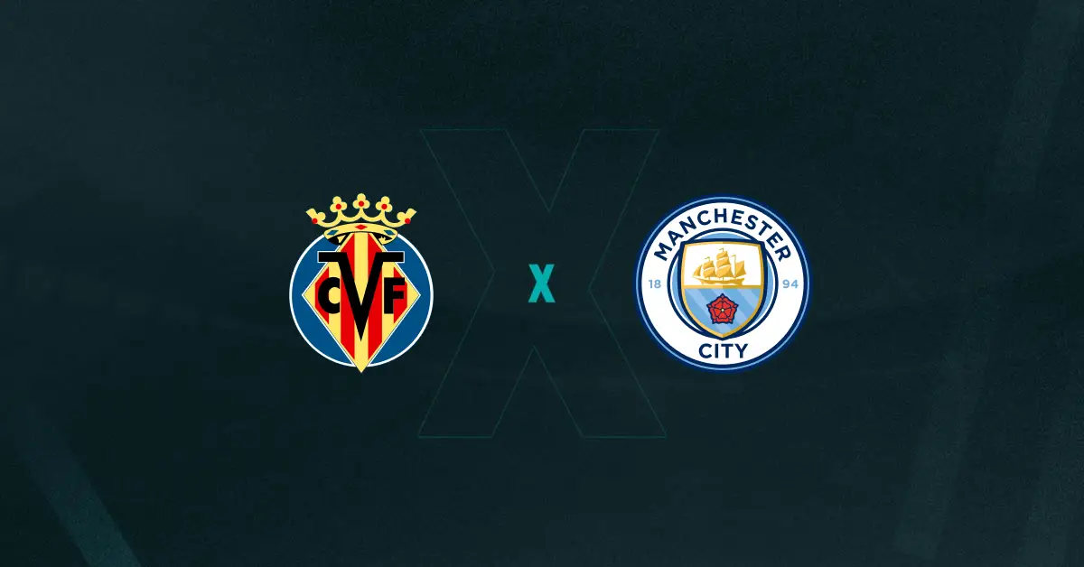 Escudos de Villarreal e Manchester City, que duelam pela Champions League