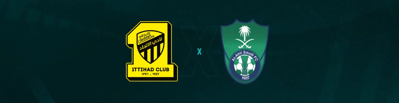 Escudos de Al-Ittihad x Al-Ahli, que duelam pela Saudi Pro League