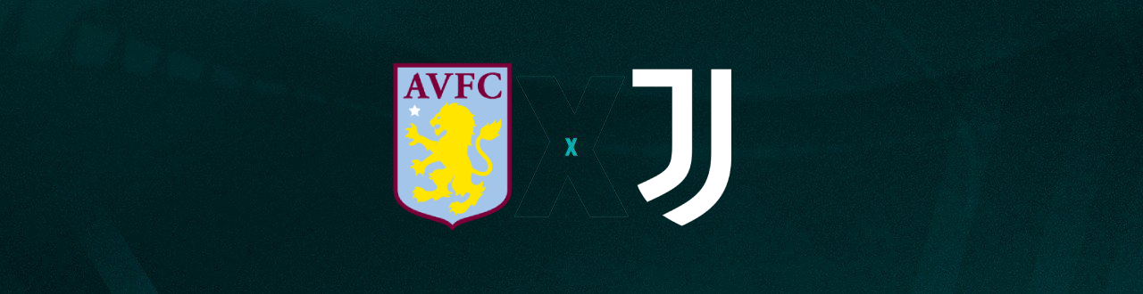 Escudos de Aston Villa e Juventus, que duelam pela Champions League