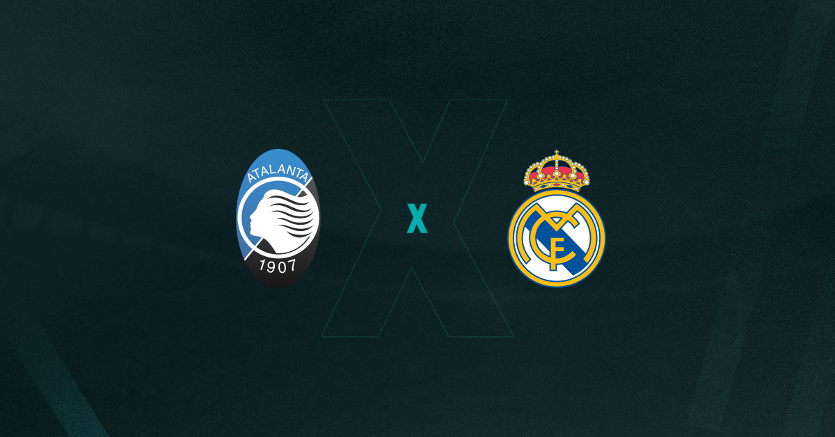 Escudos de Atalanta e Real Madrid, que se enfrentam pela Champions League