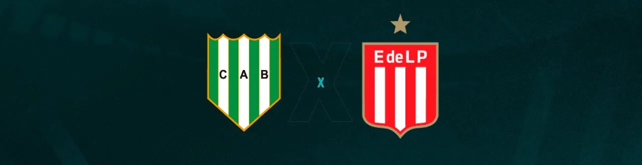 Escudos de Banfield e Estudiantes, que duelam pela Liga Profesional