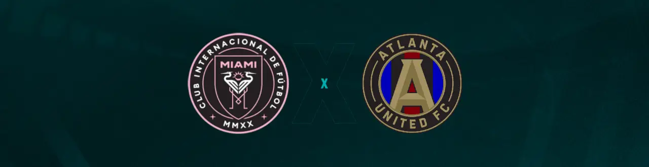 Escudos de Inter Miami e Atlanta United, que se enfrentam pela MLS.