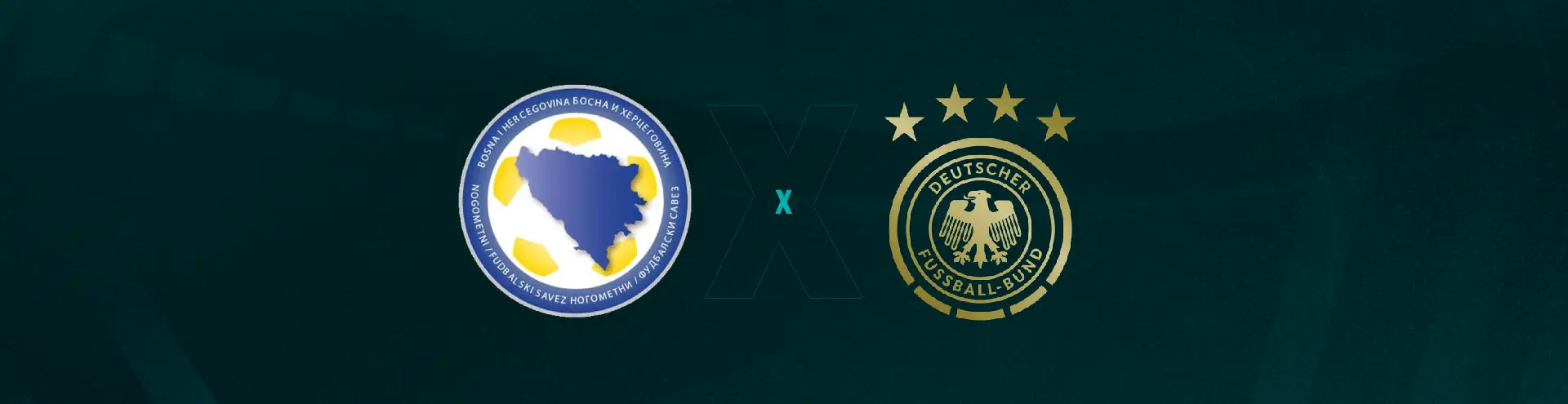 Escudos de Bósnia e Herzegovina e Alemanha, que se enfrentam pela Liga das Nações.