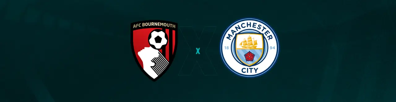 Escudos de Bournemouth e Manchester City que se enfrentam pela Premier League.