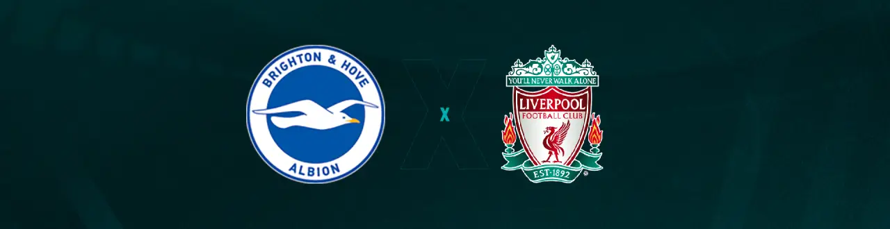 Escudos de Brighton e Liverpool que se enfrentam pela Copa da Liga Inglesa.