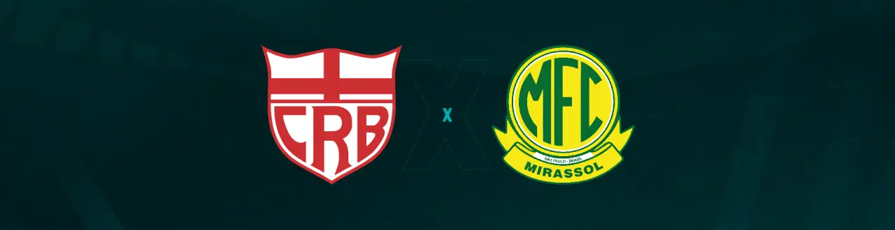 Escudos de CRB e Mirassol, que enfrentam pela Série B.