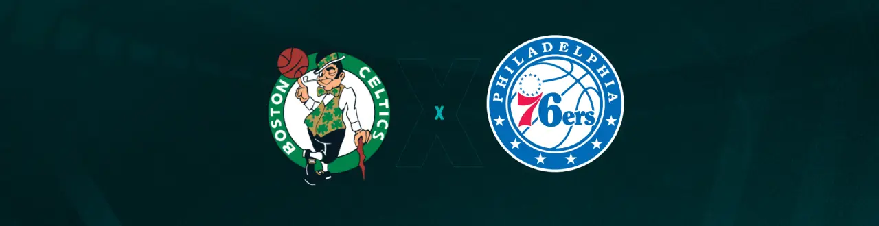 Escudos de Boston Celtics E Philadelphia 76ers que se enfrentam pela pré temporada da NBA.