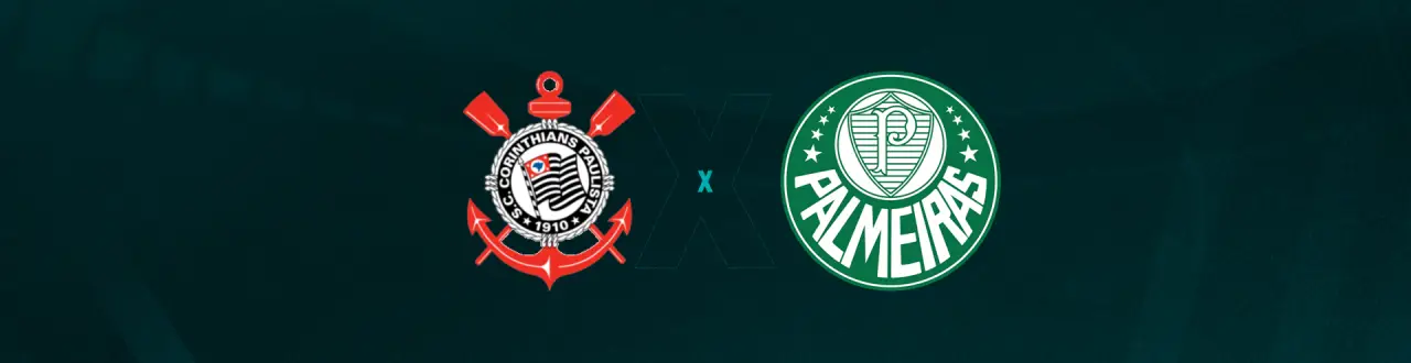 Escudos de Corinthians e Palmeiras que se enfrentam pelo Brasileirão A.