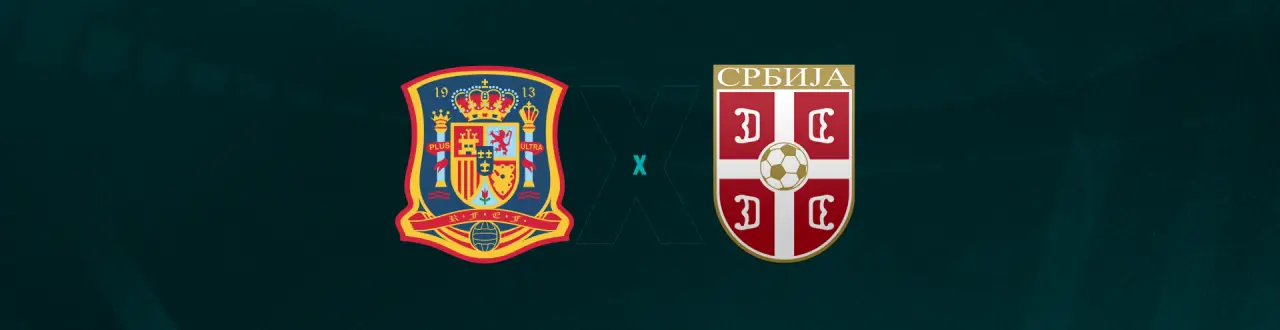 Escudos de Espanha e Sérvia, que se enfrentam pela Liga das Nações.