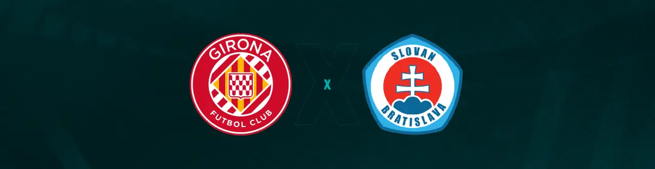 Escudos de Girona FC e Slovan Bratislava, que enfrentam pela Champions League.