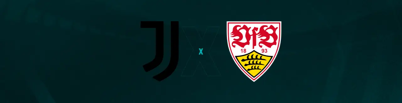 Escudos de Juventus e VFB Stuttgart, que se enfrentam pela Champions League.