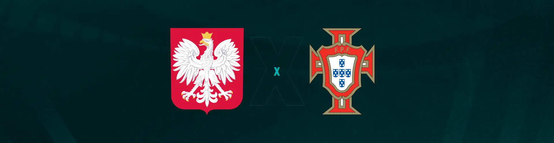 Escudos de Polônia e Portugal, que se enfrentam pela Liga das Nações.