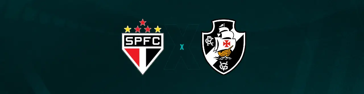 Escudos de São Paulo e Vasco que se enfrentam pelo Brasileirão.