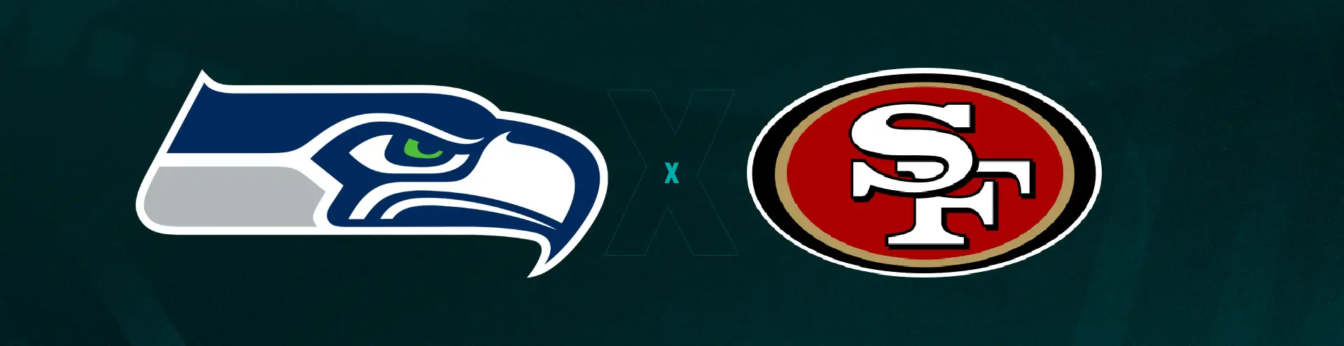 Escudos de Seattle Seahawks e San Francisco 49ers que se enfrentam pela NFL.