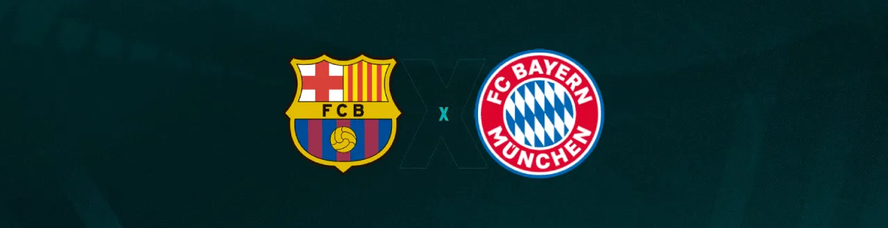 Escudos de Barcelona e Bayern de Munique, que se enfrentam pela Champions League