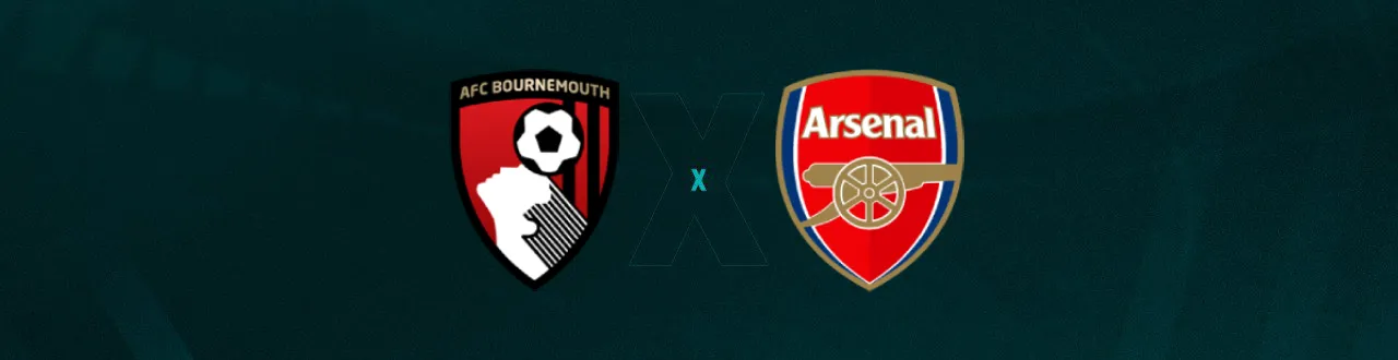Escudos de Bournemouth e Arsenal, que duelam pela Premier League
