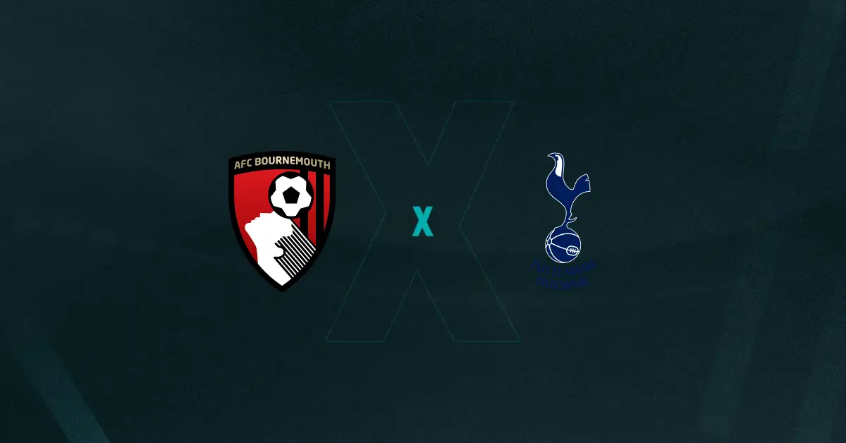 Escudos de Bournemouth e Tottenham, que duelam pela Premier League