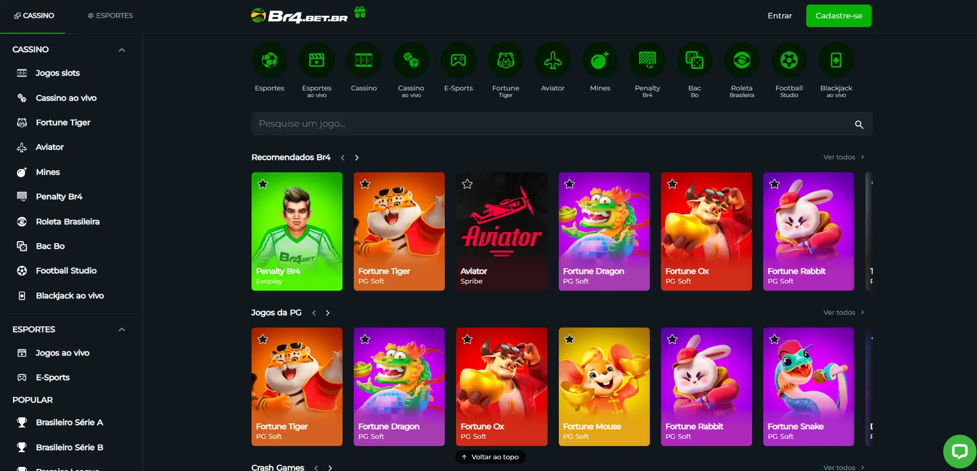 Captura de tela da Br4Bet, cassino online com Fortune Tiger