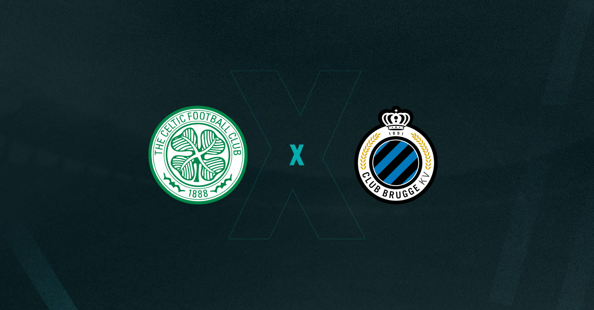 Escudos de Celtic e Club Brugge, que se enfrentam pela Champions League