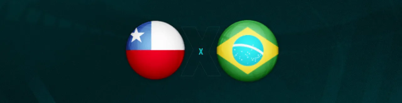 Escudos de Chile e Brasil, que se enfrentam pelas Eliminatórias
