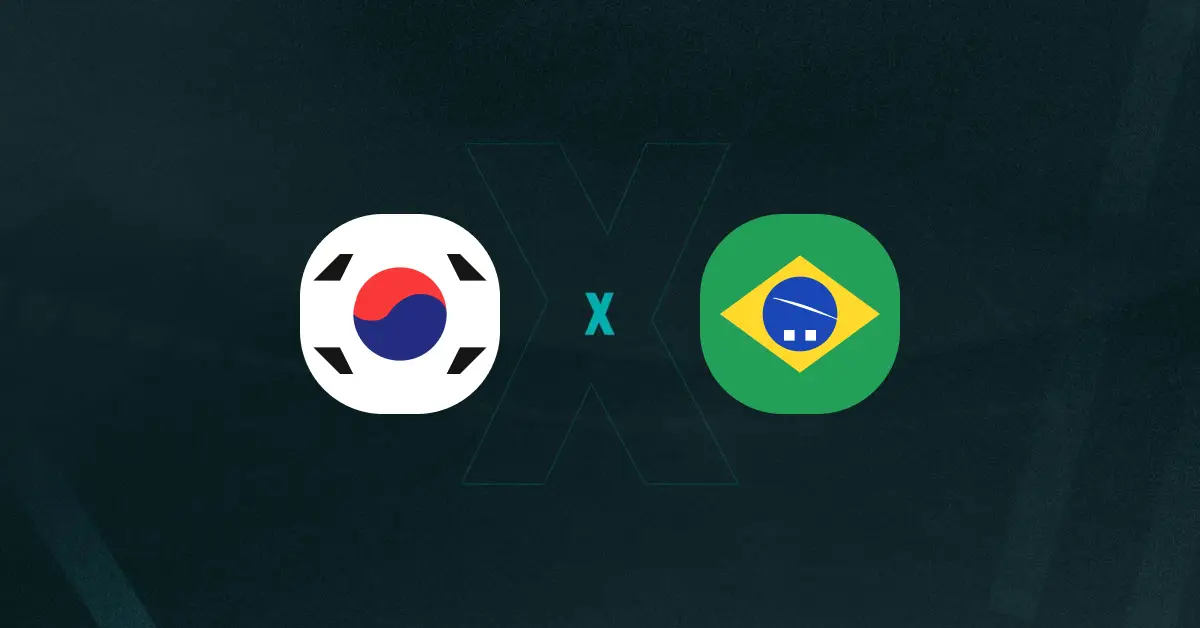 Escudos de Coreia do Sul e Brasil, que se enfrentam em amistoso internacional