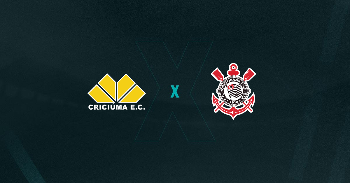 Escudos de Criciúma e Corinthians, que se enfrentam pelo Brasileirão