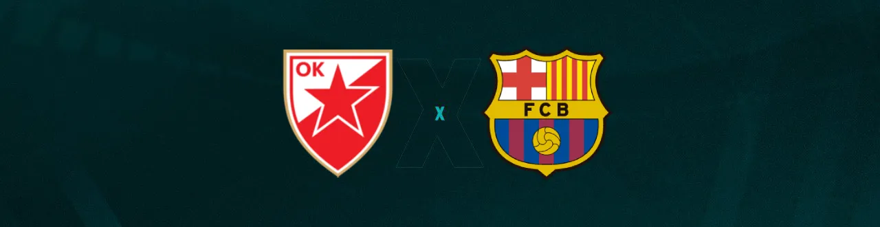 Escudos de Estrela Vermelha e Barcelona, que duelam pelo Brasileirão