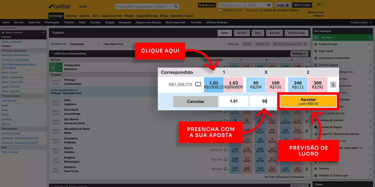 Como ver o histórico de apostas no site da Betfair?