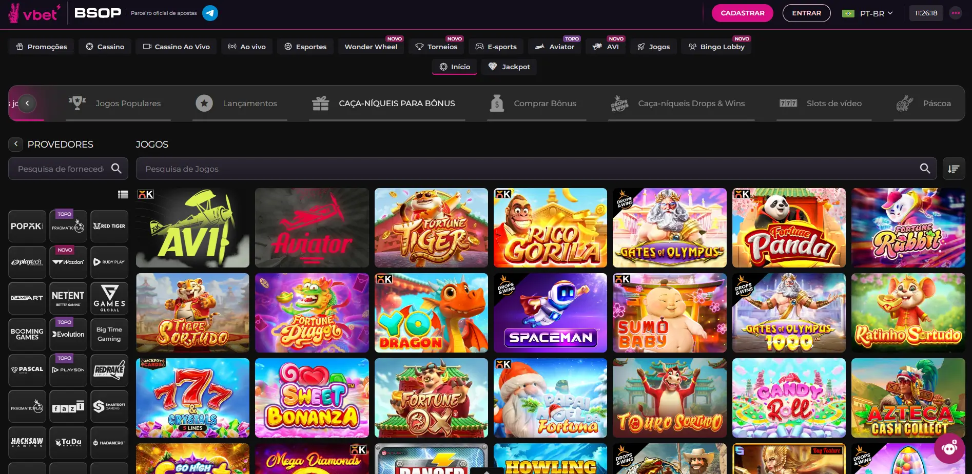captura de tela do cassino online da VBET onde é possível ver o jogo Fortune Tiger